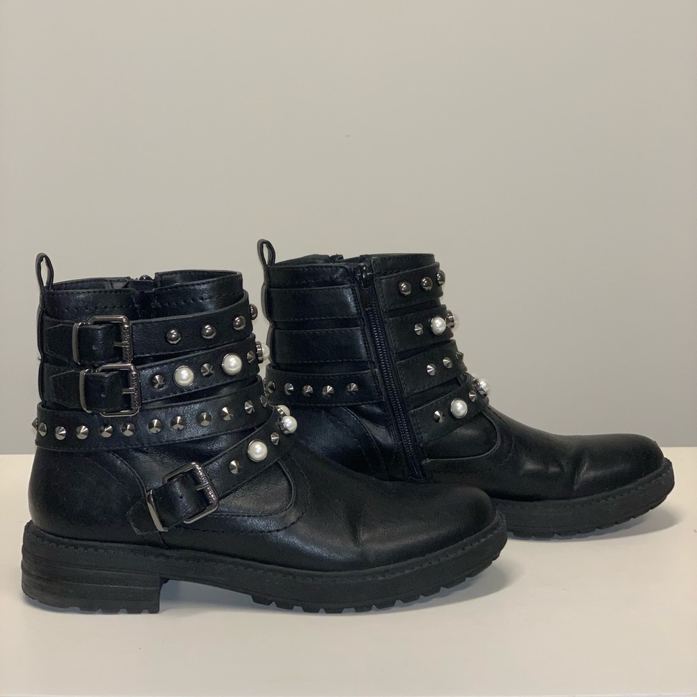 Black combat boots w/ spike&pearl embellishments